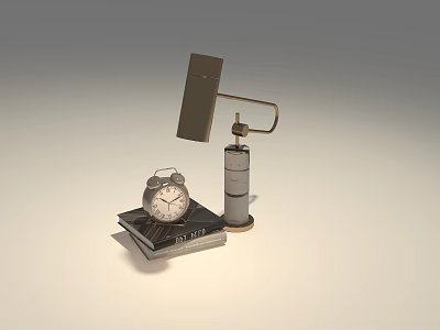 Modern Desk Lamp with Alarm Clock and Stack of Books on Table 3d model