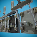 Vintage Metal Control Devices With Handles On Blue Background Four Units