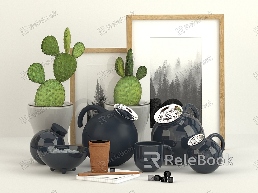 Ornaments combination cactus kettle painting model