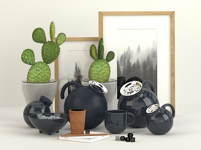 Ornaments combination cactus kettle painting model