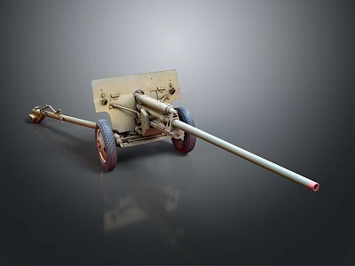 Field Gun Weapon With Long Barrel Red Wheels Light Colored Body And Towed Design 3d model
