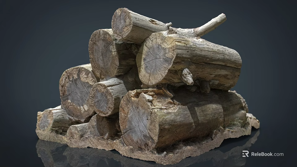 Natural Wood Logs Stacked With Rustic Stone Base And Natural Texture Design 3d model 