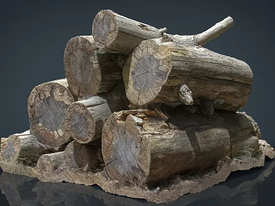 Natural Wood Logs Stacked With Rustic Stone Base And Natural Texture Design 3d model