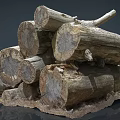 Natural Wood Logs Stacked With Rustic Stone Base And Natural Texture Design
