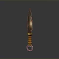 Ornate Ancient Dagger With Golden Blade Red Handle And Ring Decoration