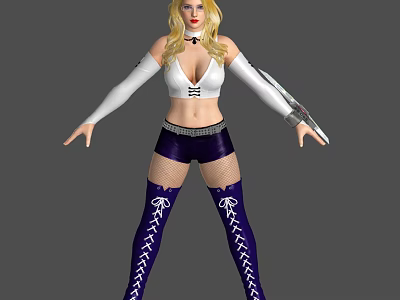 Stylish Game Movie Character With Blonde Hair White Top Black Shorts And Purple Strapped Stockings 3d model