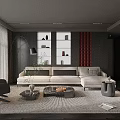 Modern Sofa And Coffee Table Set With Area Rug Floor Lamp And Large Window 3d model