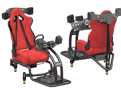 Red Gaming Chair With Steering Wheel And Control Devices For Racing Simulation 3d model