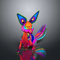 Colorful Artistic Reptile Figurine With Vibrant Feathery Ears And Decorative Tail