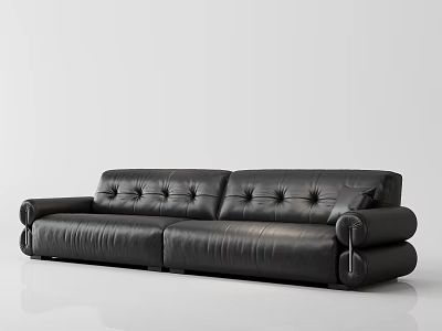 Black Leather Sectional Sofa With Tufted Design For Modern Living Room Furniture 3d model