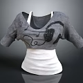 Gray And White Casual Short Sleeve Top With Headphone And Music Note Print