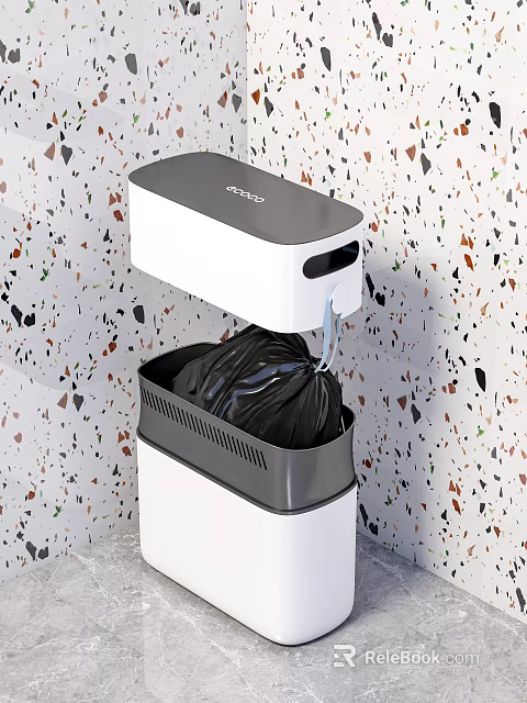 Public Facility Trash Bin With Closed Lid And Black Garbage Bag Inside 3d model 