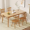 Simple Natural Wooden Dining Table Set With Four Chairs Fruit Bowl And Decor