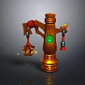 Traditional Chinese Lighting Combination With Wooden Pillar Carvings Green Gem And Glowing Lanterns
