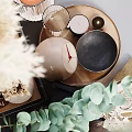 Elegant Decorative Ornament Set With Vases Dried Pampas Grass Sculptures Books And Candle Holders