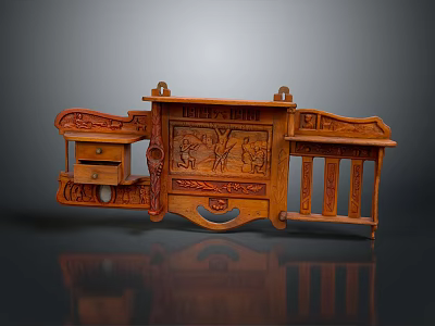 Intricately Carved Wooden Furniture With Decorative Patterns And Wall Mounted Design 3d model