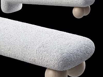 Plush Light Gray Sofa Bench With Round Wooden Legs And Soft Upholstery 3d model