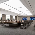 Modern Conference Room Interior With Long Table Leather Chairs And Large Screen 3d model