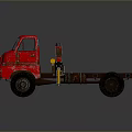 Red Vintage Truck Chassis With Cab And Wheels On Dark Background
