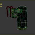 Green And Black Cylindrical Mechanical Device With Red Illuminated Lights And Pipes