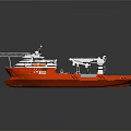 Red Warship With Helicopter Deck And Equipment 3d model