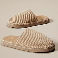 Cozy Beige Striped Slippers For Home Use With Soft Inner Lining