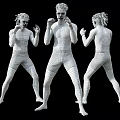 Shirtless Men in Black Shorts with Red Trim Showing MMA Fighting Stances from Multiple Angles