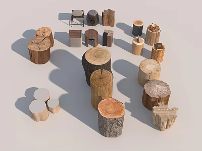 Solid wood bench bench stump wooden pier outdoor chair country low stool 3d model