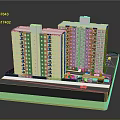 Urban Residential Building Complex Model Featuring White High Rise Structures Yellow Accents And Green Spaces