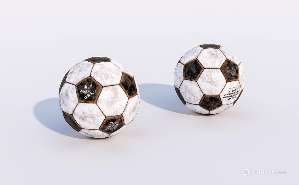 Classic Black And White Soccer Balls As Sports Equipment With Vintage Design And Worn Texture 3d model 