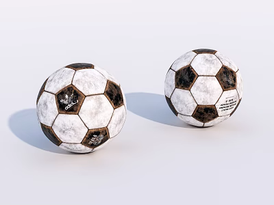 Classic Black And White Soccer Balls As Sports Equipment With Vintage Design And Worn Texture 3d model