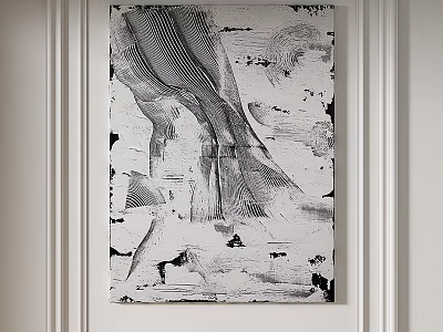 Monochrome Abstract Painting with Dynamic Lines Textured Surface and White Wall 3d model