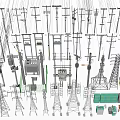 Industrial Electrical Equipment Featuring Power Towers Poles Transformers And Control Cabinets