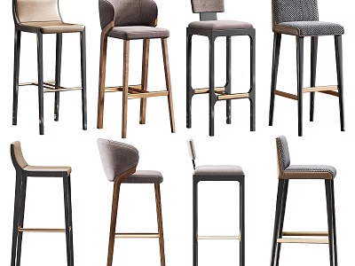 Modern Bar Stools With Various Designs Wooden Legs And Upholstered Seats 3d model