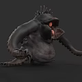 Black Spiked Monster Creature With Bulky Body Large Mouth And Tentacle Like Arms