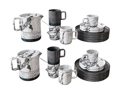 Modern Marble Pattern Dinnerware Set With Pitcher Mugs Plates And Trays 3d model