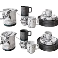 Modern Marble Pattern Dinnerware Set With Pitcher Mugs Plates And Trays 3d model