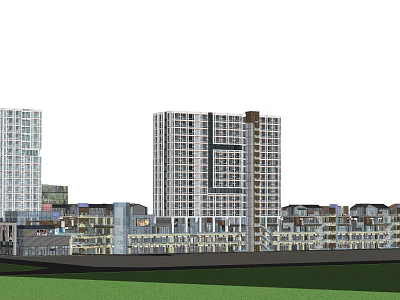 Modern Commercial Complex With High Rise Residential And Low Rise Commercial Buildings 3d model