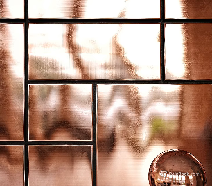 Elegant Wall Paneling with Frosted Glass Panes Natural View and Decorative Ball 3d model 