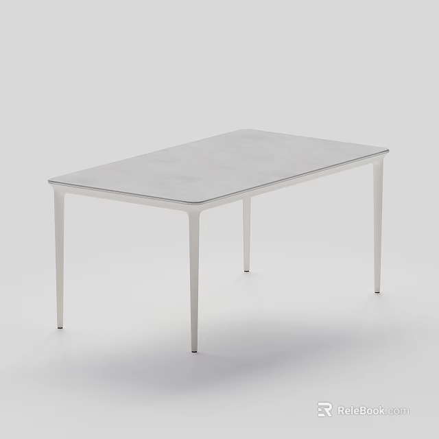 Modern Minimalist Dining Table With Smooth Tabletop And Slim Metal Legs 3d model