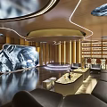 Luxurious KTV Interior Design With Wooden Ceiling Modern Lighting And Sofa Seating 3d model