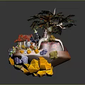 Vibrant Decorative Tree Sculpture With Colorful Leaves Shiny Gems And Orange Base