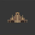 Cartoon Style Ancient Pyramid Scene With Grand Staircase Golden Decorations And Flanking Pillars