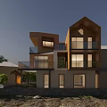 Modern Detached Villa Wooden White Exterior Multi Story Design With Balconies Trees And Waterfront