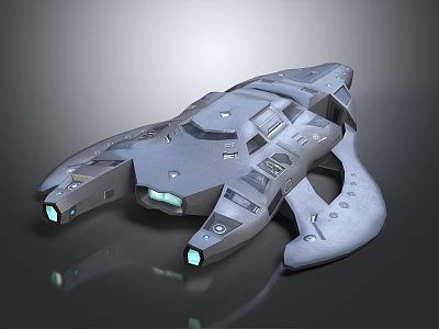 Futuristic Silver Sci Fi Spaceship With Green Accent Lights And Detailed Exterior Structure 3d model