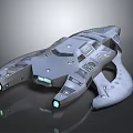 Futuristic Silver Sci Fi Spaceship With Green Accent Lights And Detailed Exterior Structure