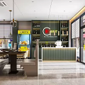 Modern Restaurant Interior With Green Bar Counter Wine Racks Bench Seating And Large Windows