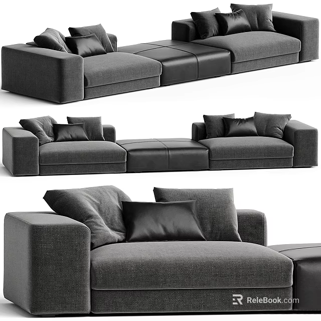 Modern Gray Upholstered Sectional Sofa With Plush Pillows And Modular Design 3d model