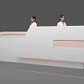 Modern Reception Desk With White Surface Pink Accents And Professional Staff