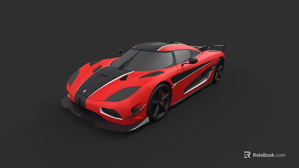 Red Sports Car With Black Stripes And Sleek Aerodynamic Exterior Design 3d model 